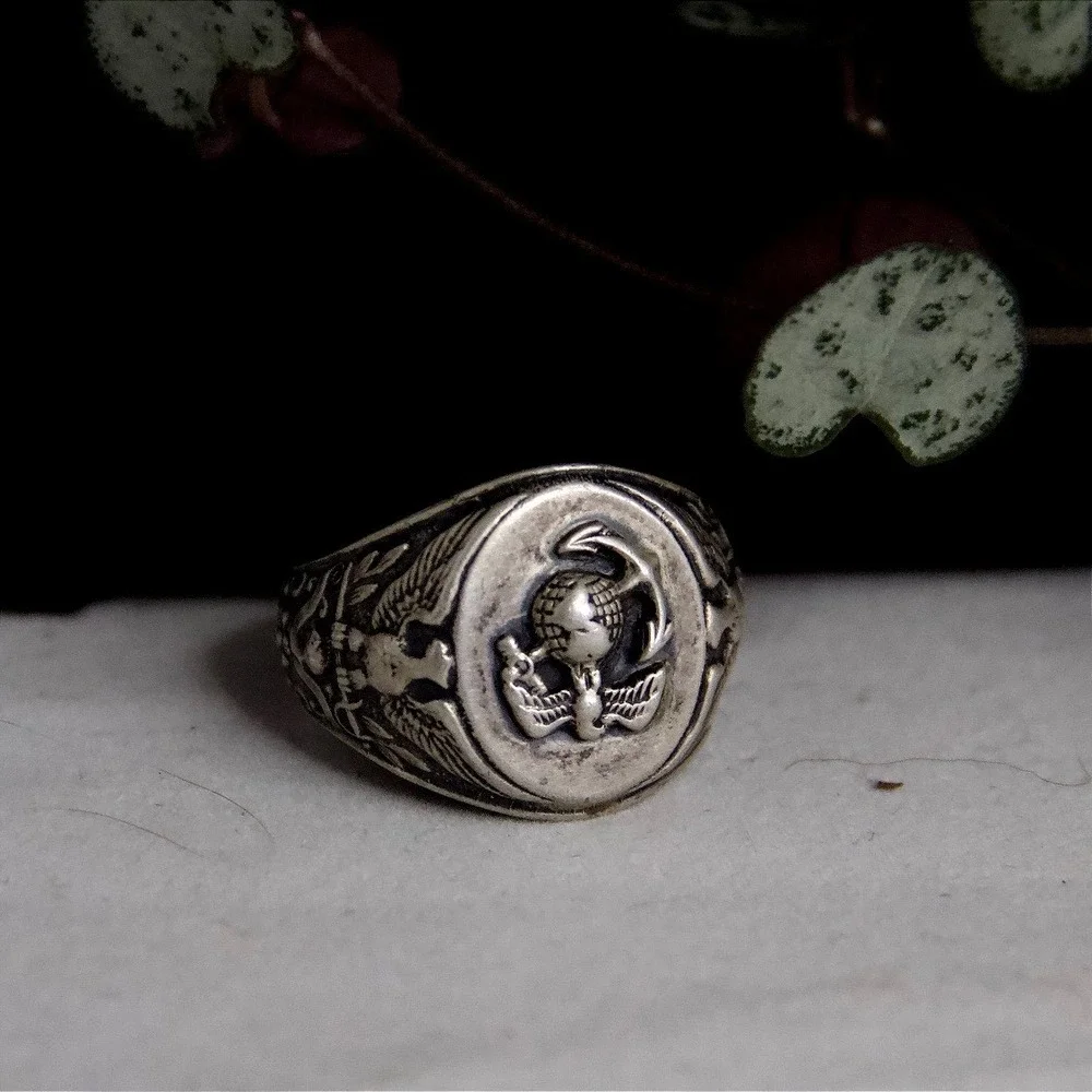 USMC Sterling Silver Class Ring US Marine Corps EGA Signet Size 9.5